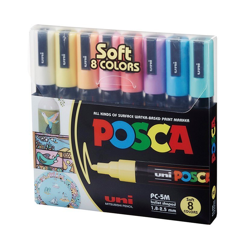 MARCADOR UNI POSCA PC-5M PUNTA GRUESA x 8 COLORES PASTEL