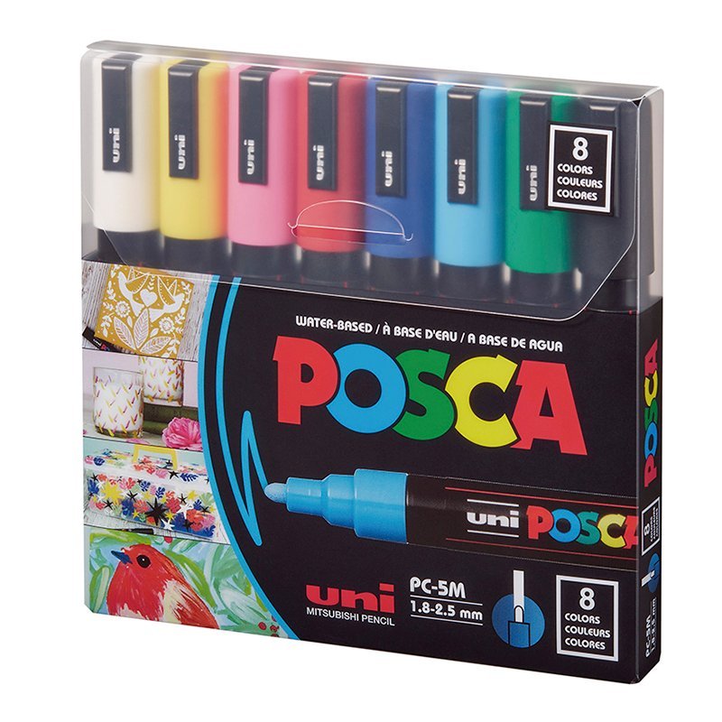MARCADOR UNI POSCA PC-5M PUNTA GRUESA x 8 COLORES CLASICO