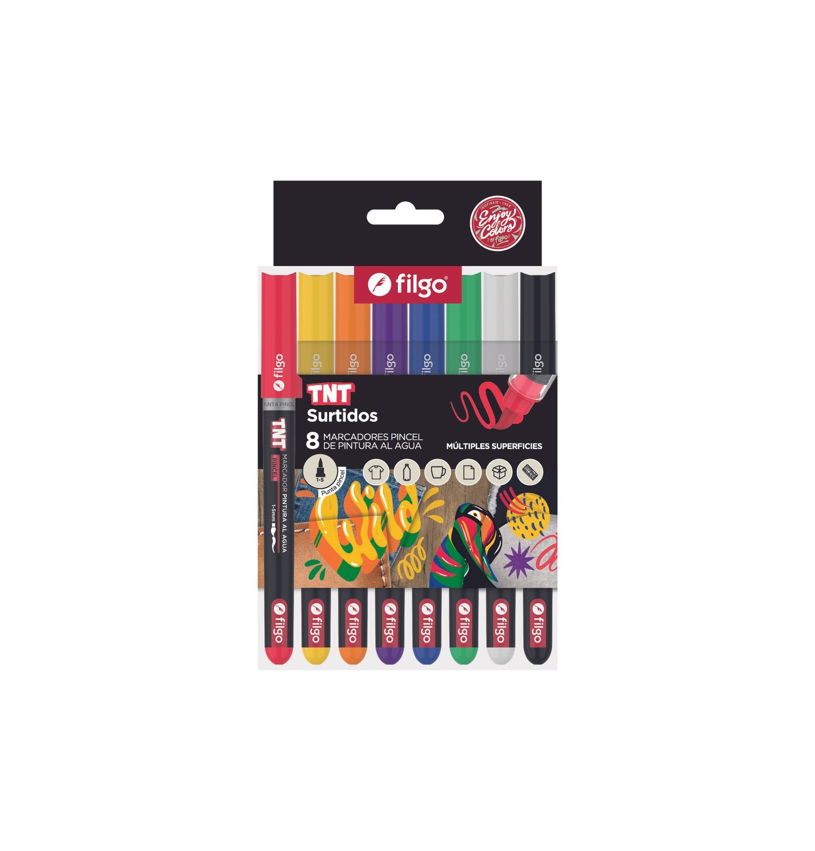 MARCADOR FILGO TNT AL AGUA PINCEL x 8 COLORES