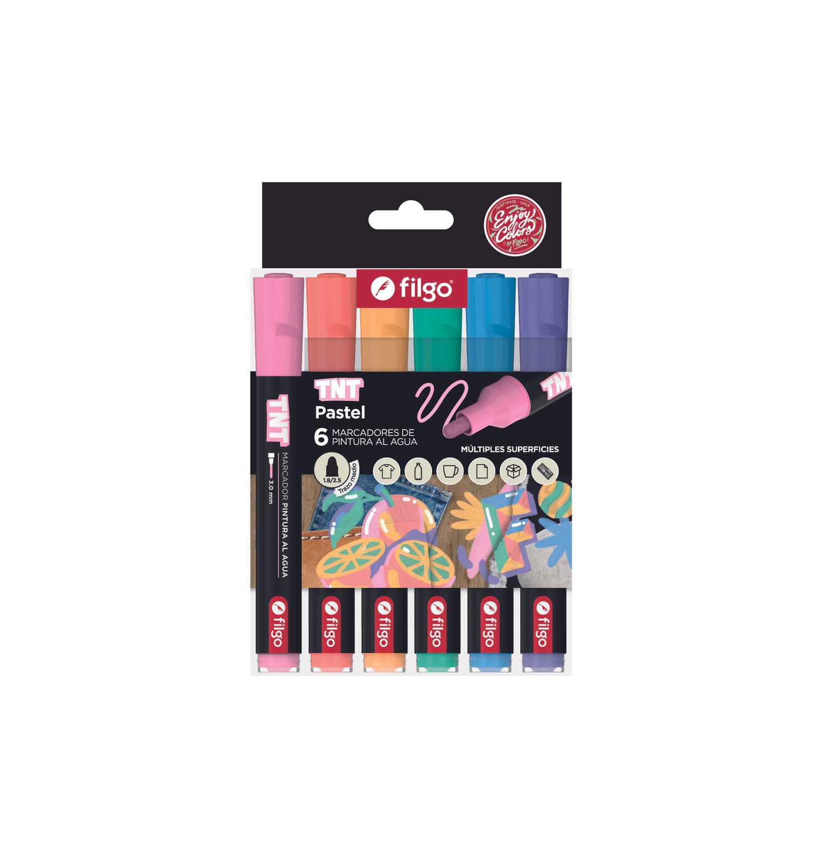 MARCADOR FILGO TNT AL AGUA 3.0 PASTEL x 6 COLORES