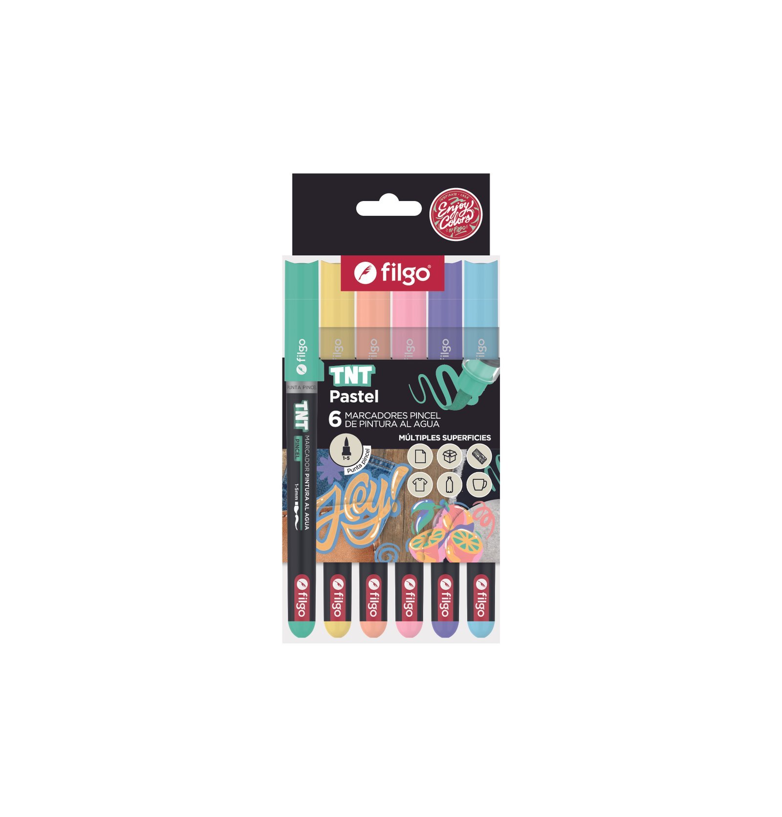 MARCADOR FILGO TNT AL AGUA PINCEL PASTEL x 6 COLORES