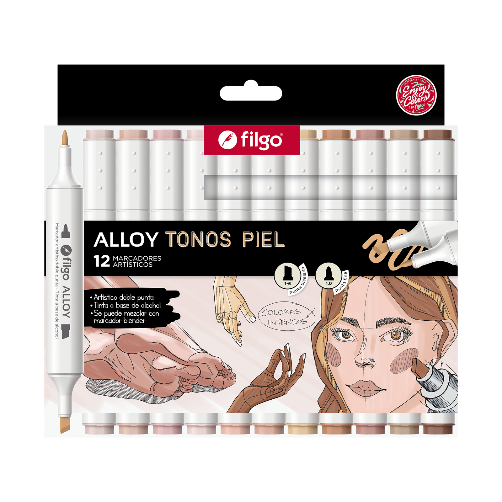 MARCADOR FILGO ALLOY DOBLE PUNTA x 12 SKIN TONES