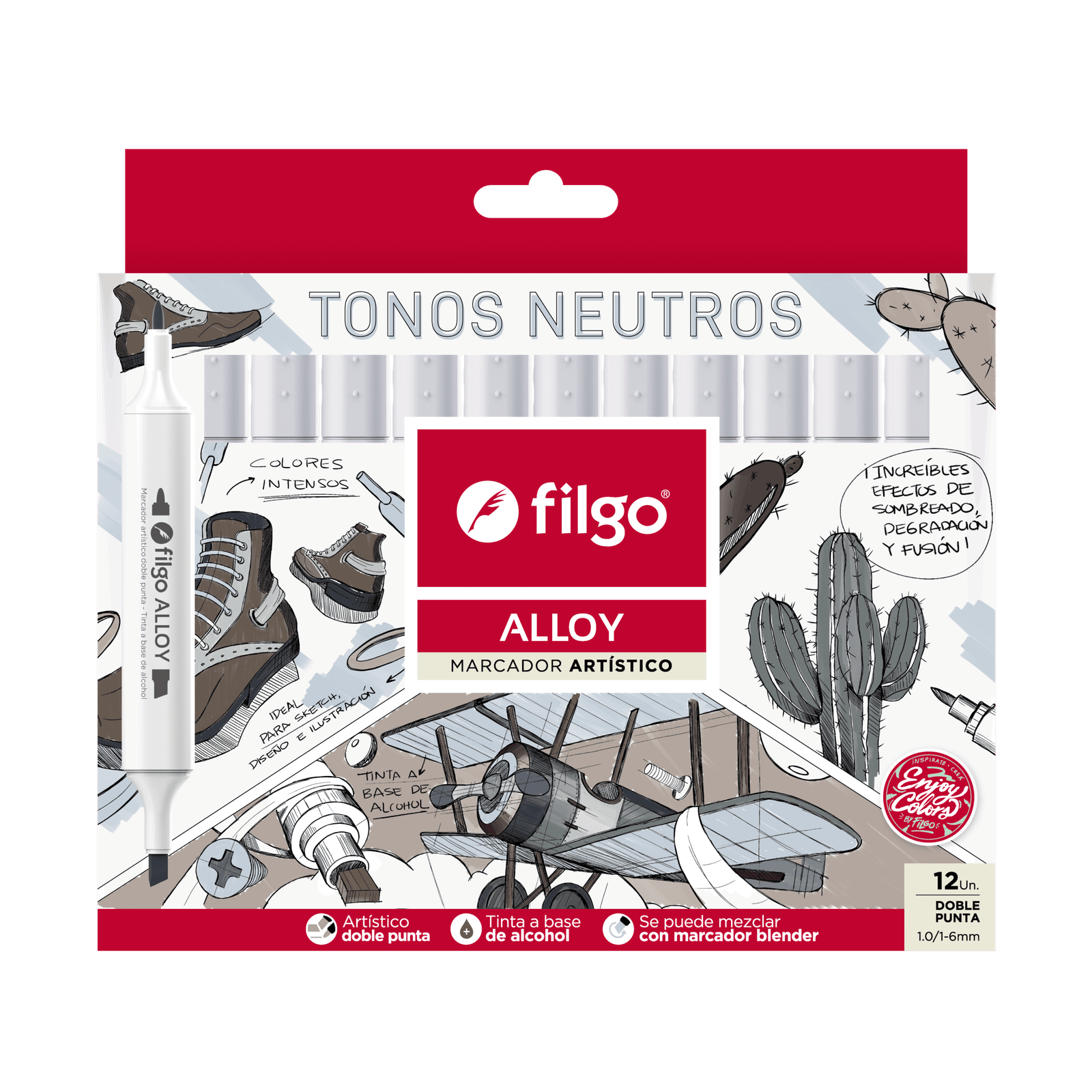 MARCADOR FILGO ALLOY DOBLE PUNTA x 12 TONO DE GRISES