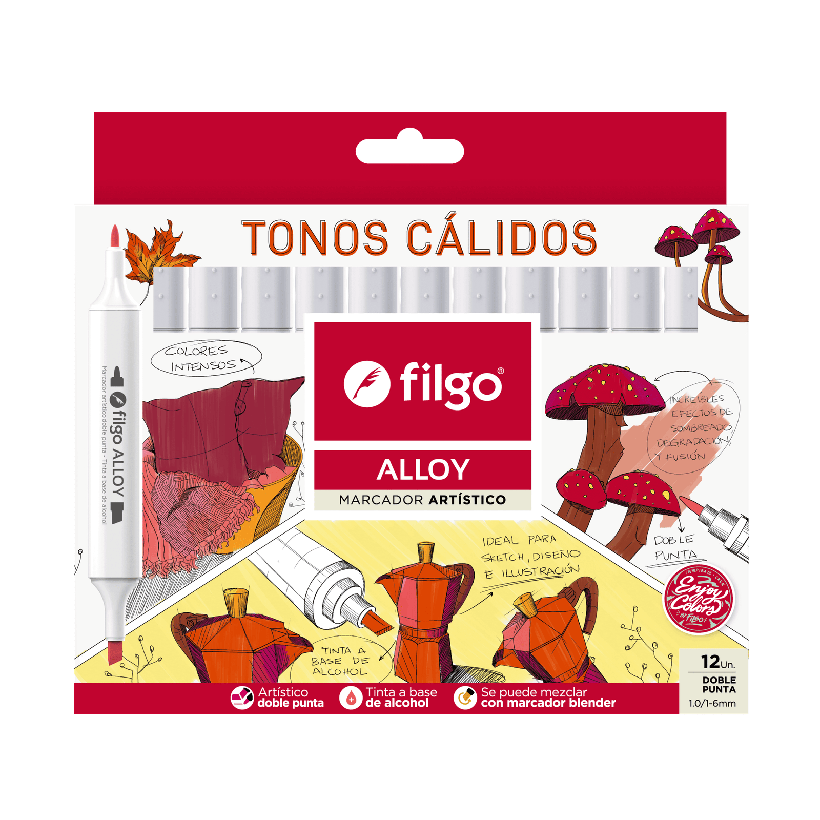 MARCADOR FILGO ALLOY DOBLE PUNTA x 12 CALIDOS