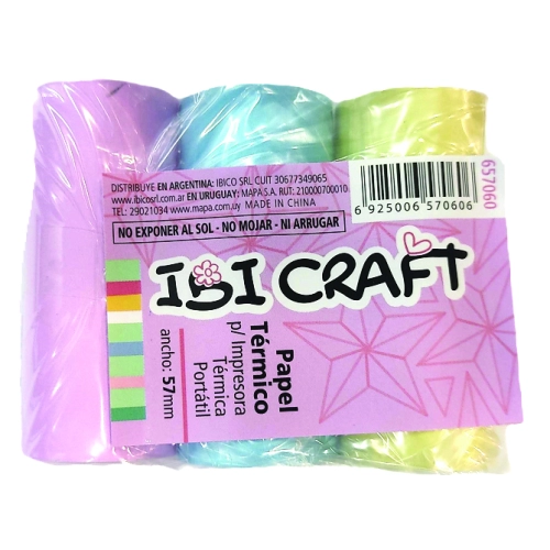 ROLLO PAPEL IBICRAFT IMPRESORA SET PASTEL 3 ROLLOS 4.5 MTS