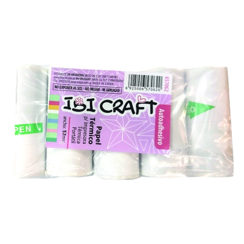 ROLLO PAPEL IBICRAFT IMPRESORA AUTOADH. BLANCO x 5 ROLLO 3 MTS