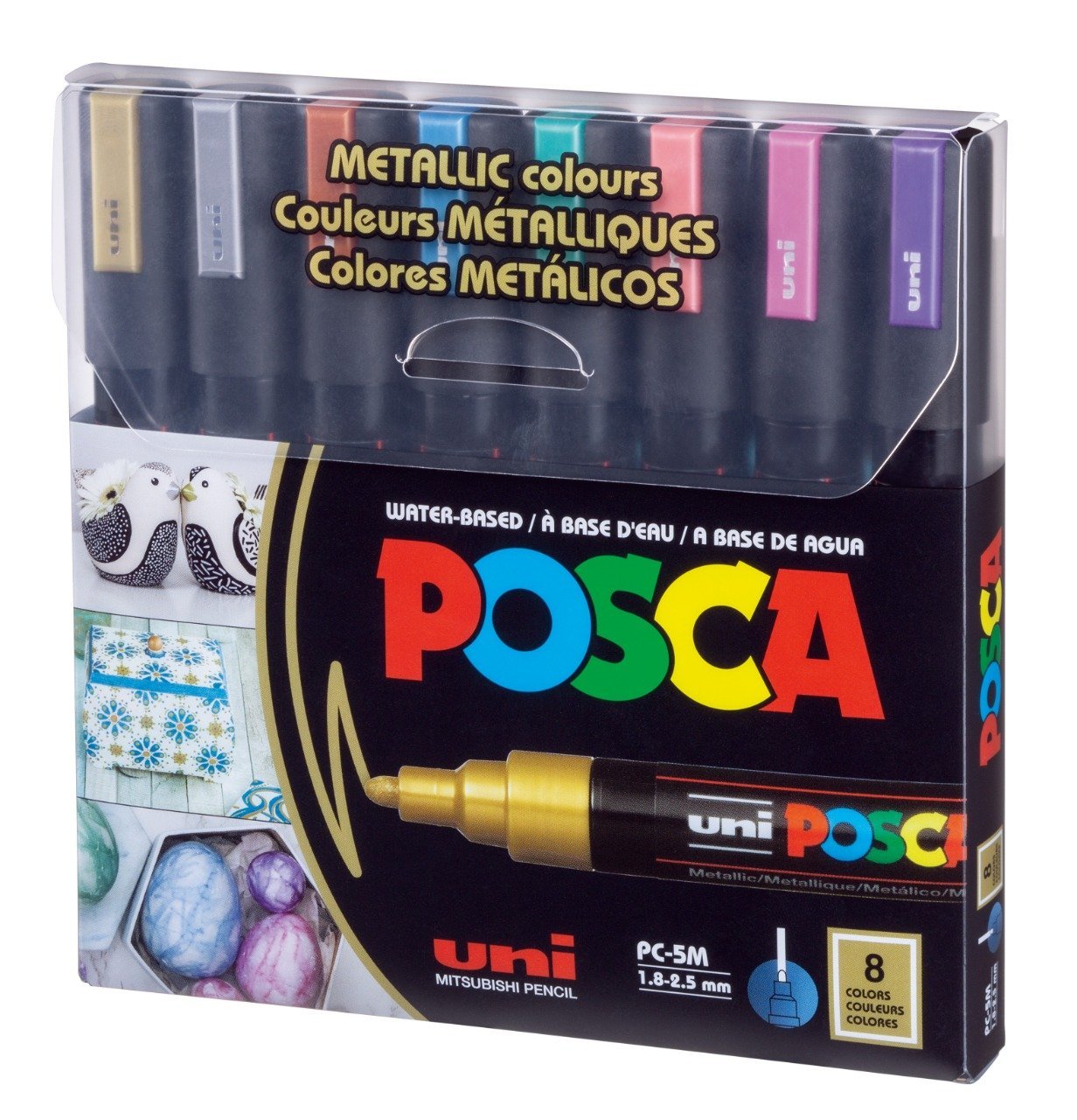 MARCADOR UNI POSCA PC-5M PUNTA GRUESA x 8 COLORES METAL