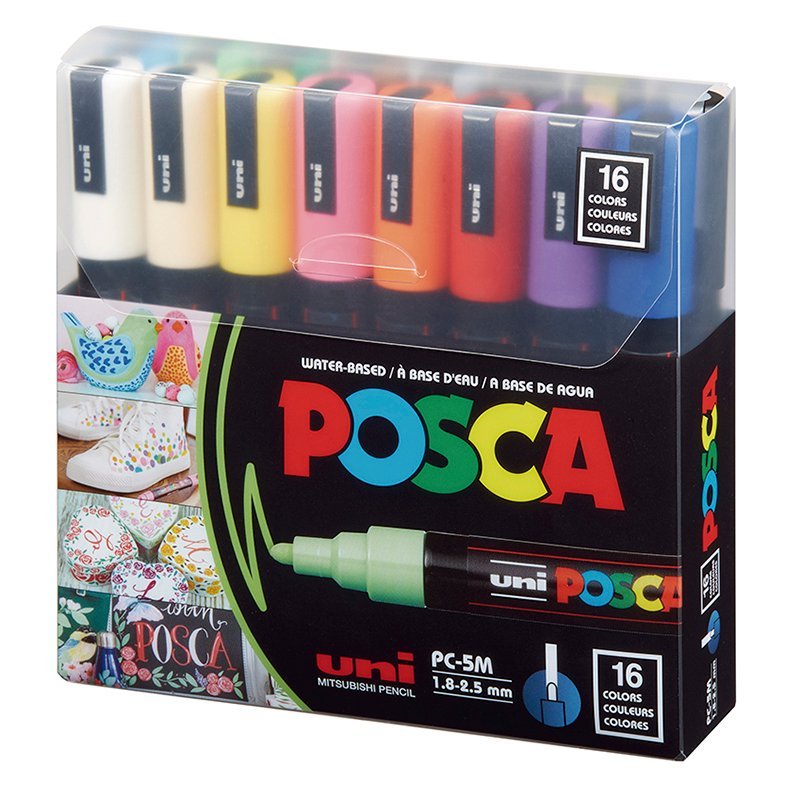 MARCADOR UNI POSCA PC-5M PUNTA GRUESA x 16 COLORES CLASICOS