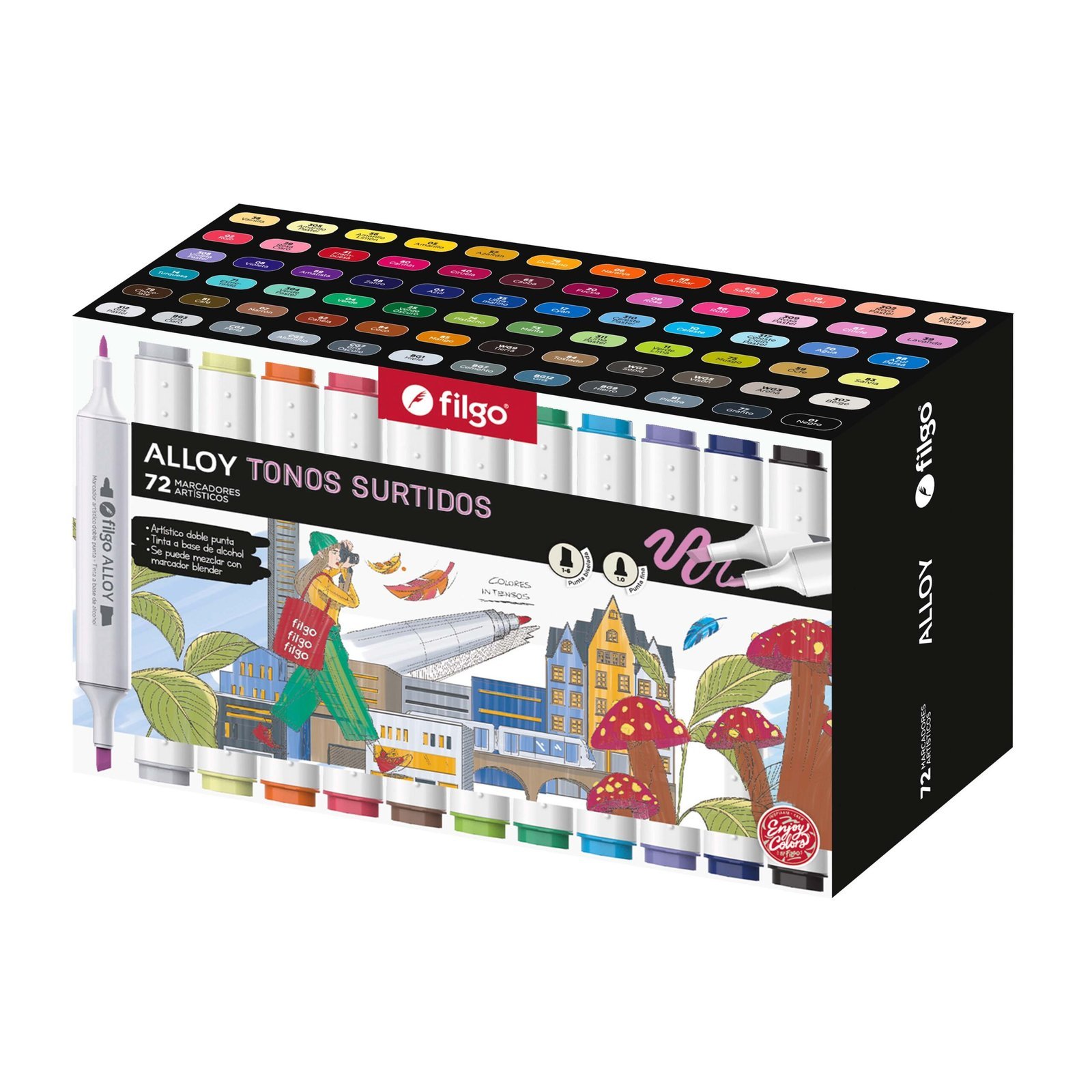 MARCADOR FILGO ALLOY DOBLE PUNTA x 72 COLORES