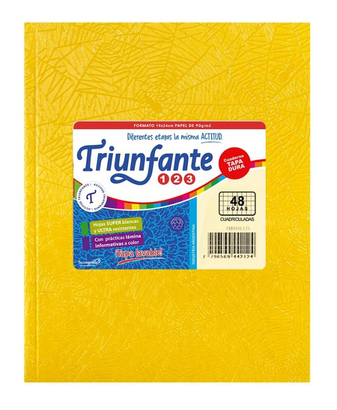 CUADERNO TRIUNFANTE 123 x 48 HOJAS AMARILLO CUADRO GRANDE