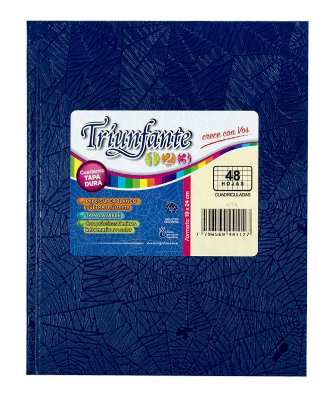 CUADERNO TRIUNFANTE 123 x 48 HOJAS AZUL CUADRO GRANDE