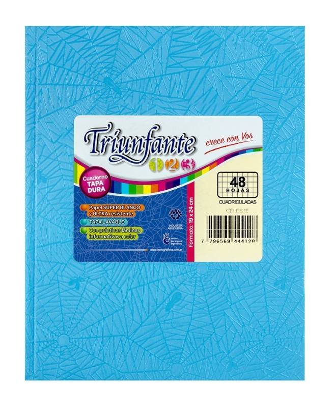 CUADERNO TRIUNFANTE 123 x 48 HOJAS CELESTE CUADRO GRANDE