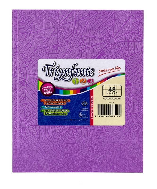 CUADERNO TRIUNFANTE 123 x 48 HOJAS LILA CUADRO GRANDE