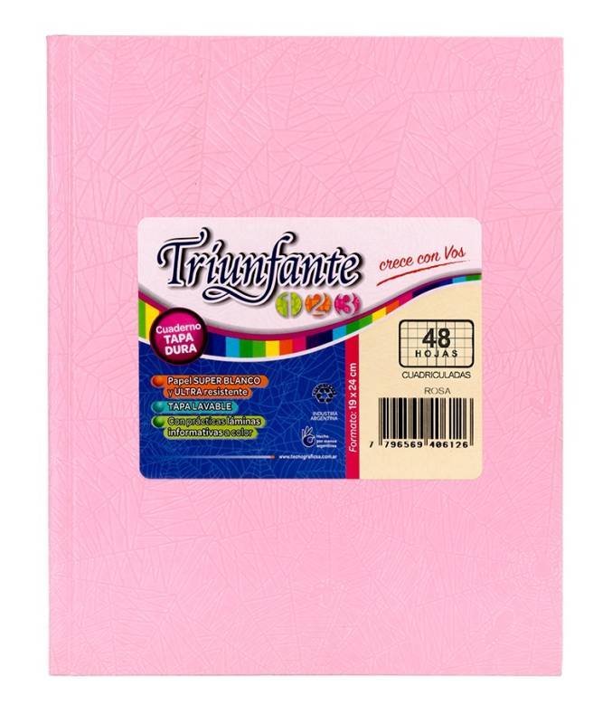 CUADERNO TRIUNFANTE 123 x 48 HOJAS ROSA CUADRO GRANDE