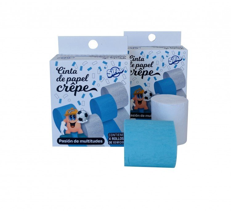 PAPEL CREPE SIFAP CELESTE Y BLANCO CAJA DE 4 ROLLO DE 10 M C/U