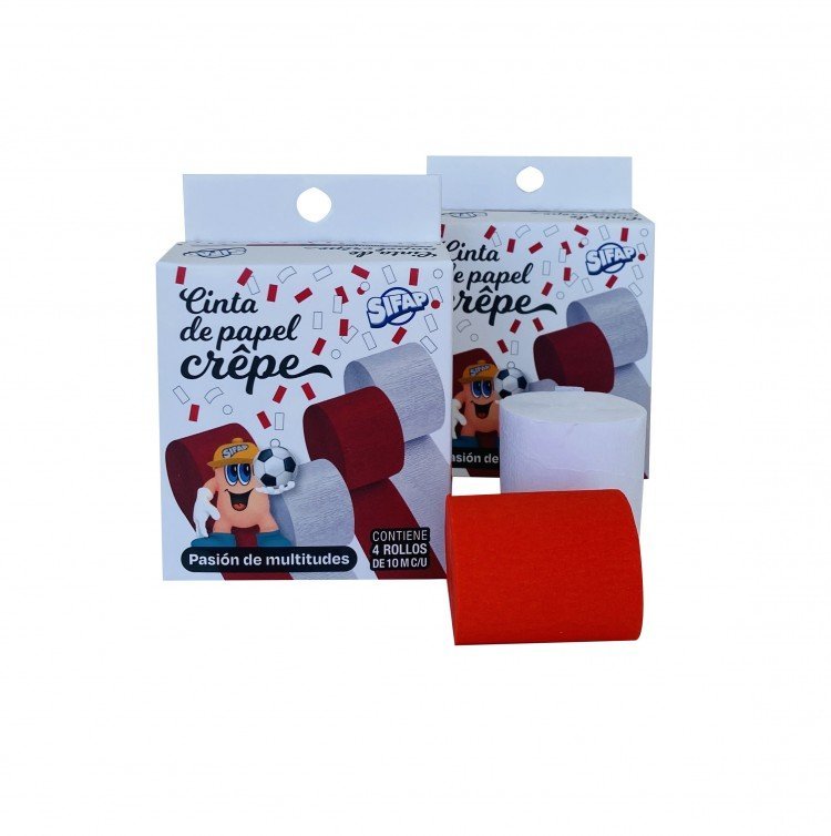 PAPEL CREPE SIFAP ROJO Y BLANCO CAJA DE 4 ROLLO DE 10 M C/U