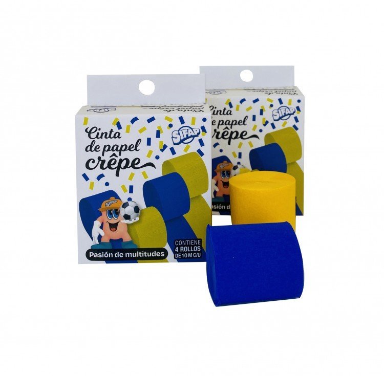 PAPEL CREPE SIFAP AZUL Y AMARILLO CAJA DE 4 ROLLO DE 10 M C/U