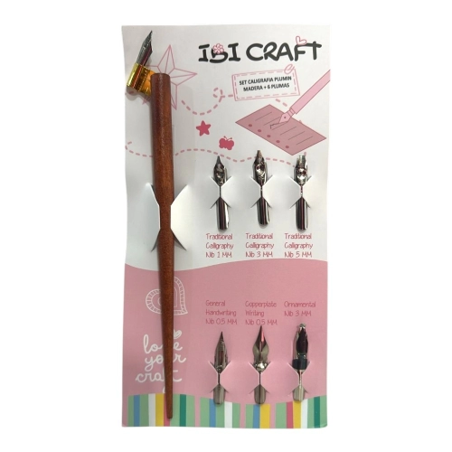 SET DE CALIGRAFIA PLUMIN MADERA + 6 PLUMAS 055052