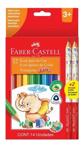 LAPIZ FABER CASTELL ECOLAPIZ JUMBO x 12 COLORES + 2 GRAF