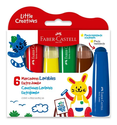 MARCADOR FABER CASTELL EXTRA JUMBO x 6 COLORES