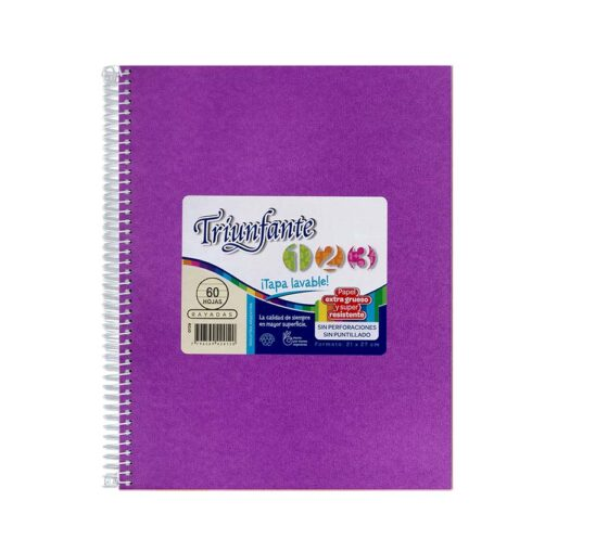 CUADERNO TRIUNFANTE 123 ESPIRAL 21×,27 60 HOJAS LILA CUADRO