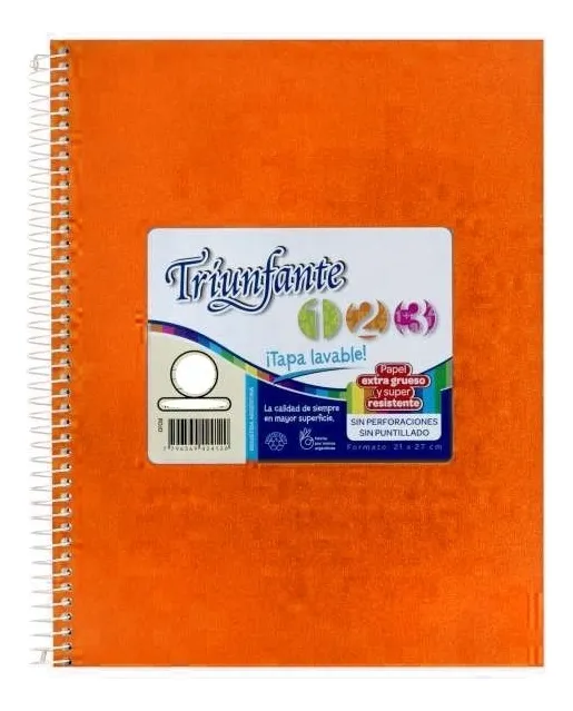 CUADERNO TRIUNFANTE 123 ESPIRAL 21×,27 60 HOJAS NARANJA CUADRO