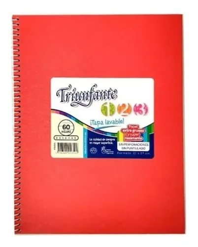 CUADERNO TRIUNFANTE 123 ESPIRAL 21×,27 60 HOJAS ROJO CUADRO