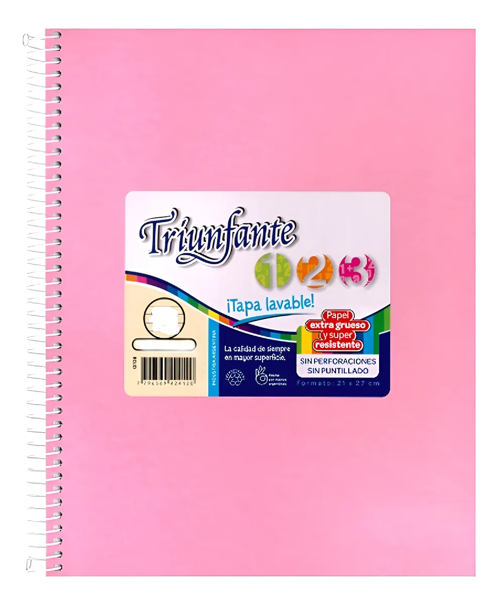 CUADERNO TRIUNFANTE 123 ESPIRAL 21×,27 60 HOJAS ROSA CUADRO