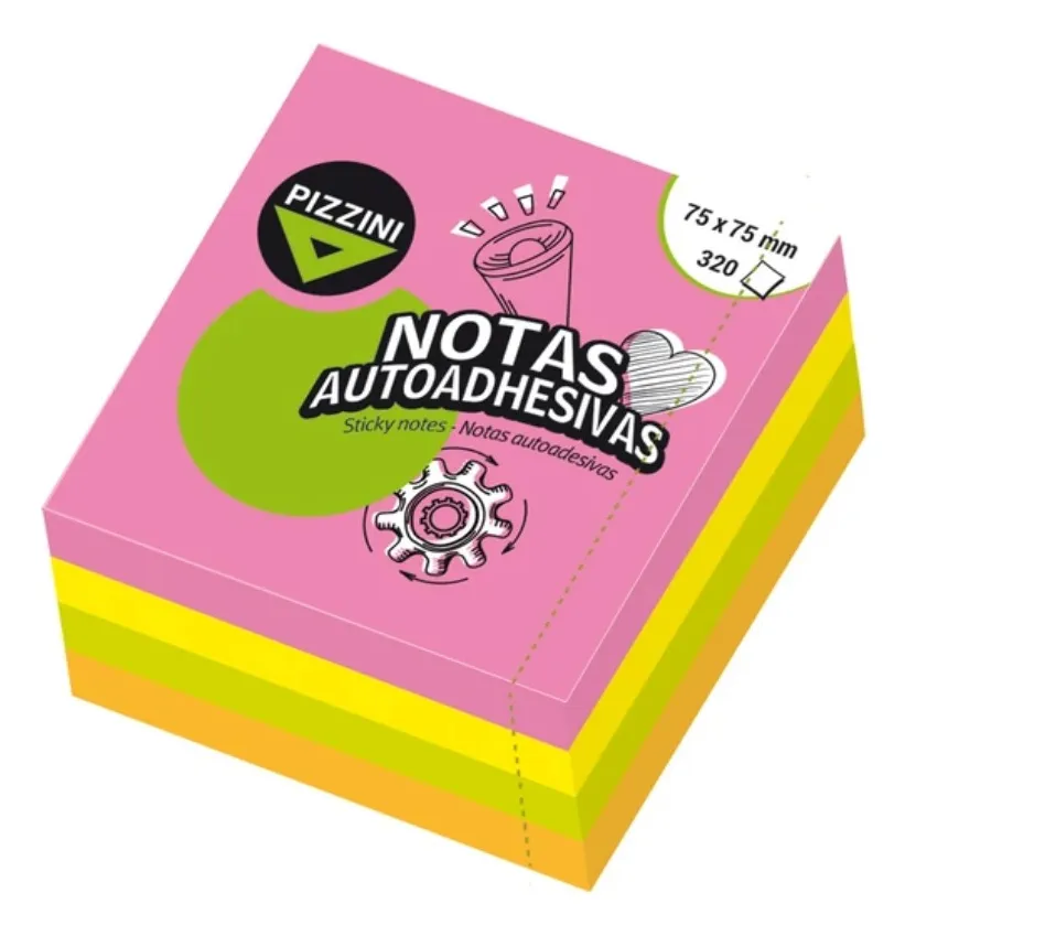 NOTAS ADHESIVAS PIZZINI 75 x 75 NEON x 320 HOJAS