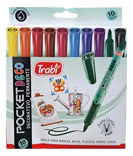MARCADOR TRABI POCKET DECO PERMANENTE x 10 COLORES