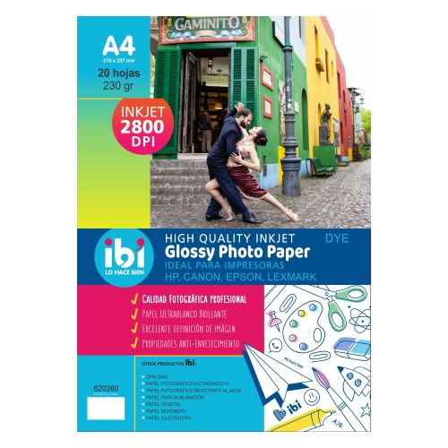 PAPEL PHOTO IBICO A4 AUTHOADESIVO 230 GR X 20 H   620260