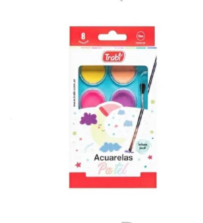 ACUARELA TRABI ESTUCHE RIGIDO x 8 COLORES PASTELES