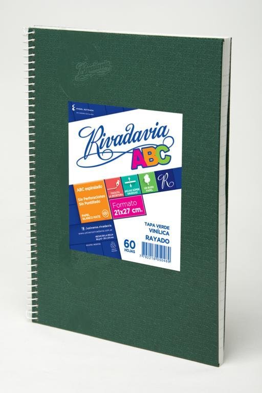CUADERNO RIVADAVIA ABC 21×,27 60HOJAS VERDE RAYADO