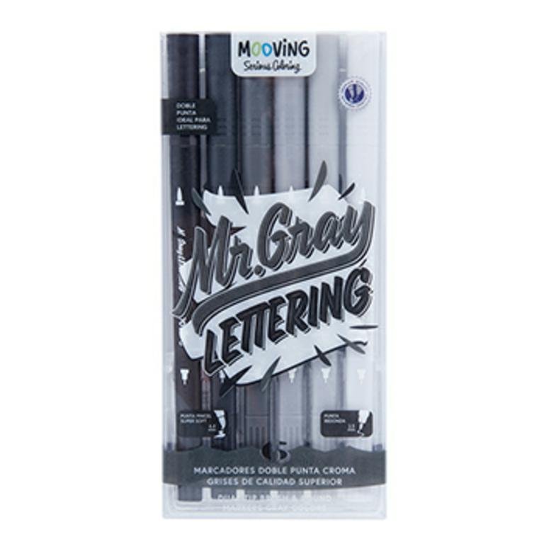 MARCADOR COLORING DOBLE PUNTA CROMA GRISES x 6 3091506
