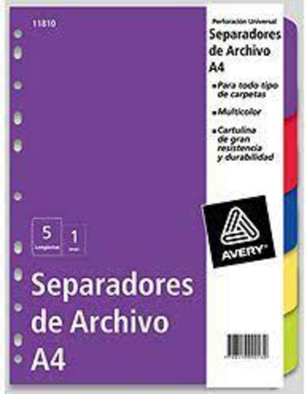 SEPARADOR AVERY A4 CARTULINA x 5 SEP       011810