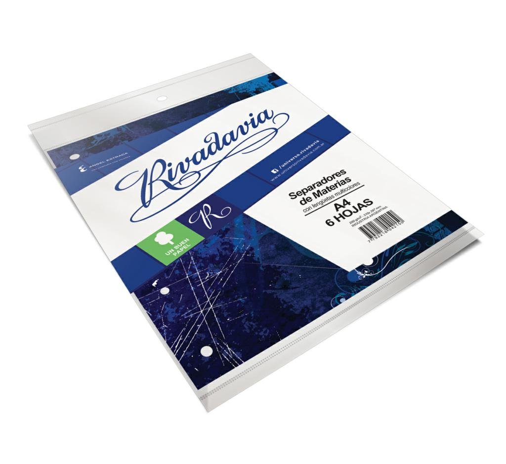 SEPARADOR MATERIAS RIVADAVIA A4 PLASTICO x 6 HOJAS