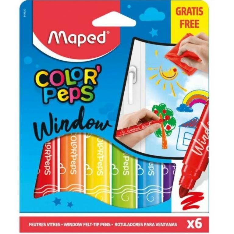 MARCADOR MAPED COLOR PEPS VIDRIO x 6 COLORES
