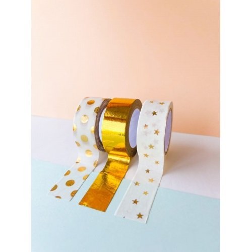 CINTA ADHESIVA WASHI GOLD x 3 ROLLOS     055798