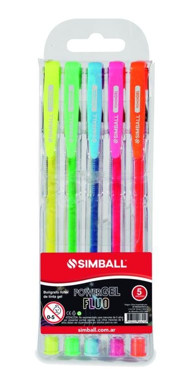 BOLIGRAFO GEL PEN FLUO x 5 UNIDADES