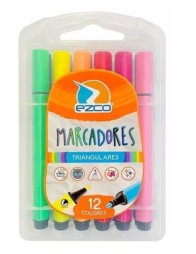 MARCADOR EZCO TRIANGULARES 12 COLORES