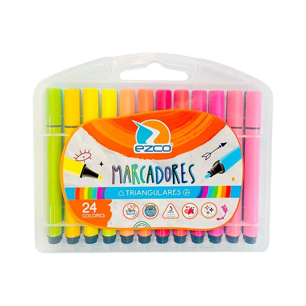 MARCADOR EZCO TRIANGULARES 24 COLORES