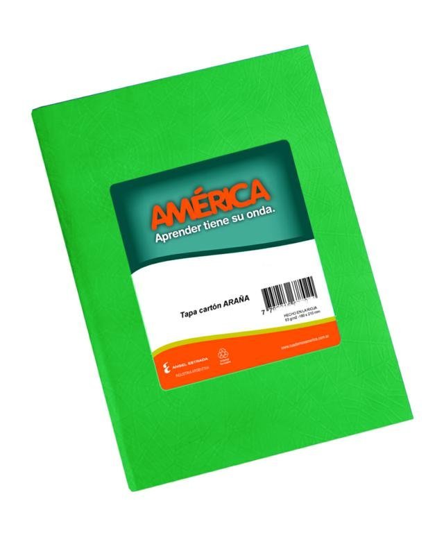 CUADERNO AMERICA TAPA DURA 42 HOJAS VERDE RAYA