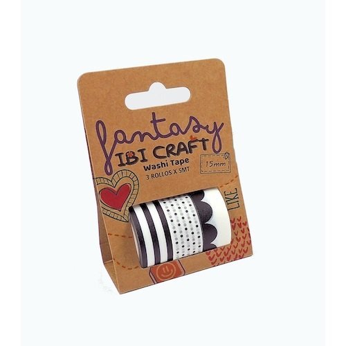CINTA ADHESIVA WASHI BLACK x 3 ROLLOS 055780