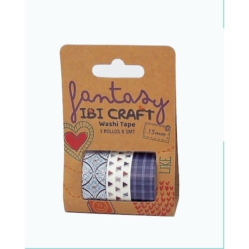 CINTA ADHESIVA WASHI BLUE x 3 ROLLOS 055782