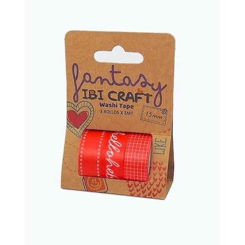 CINTA ADHESIVA WASHI RED x 3 ROLLOS         055784