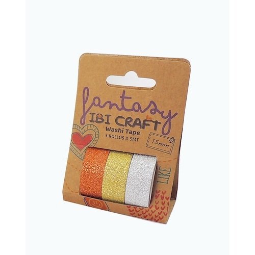 CINTA ADHESIVA WASHI GLITTER x 3 ROLLOS  055790