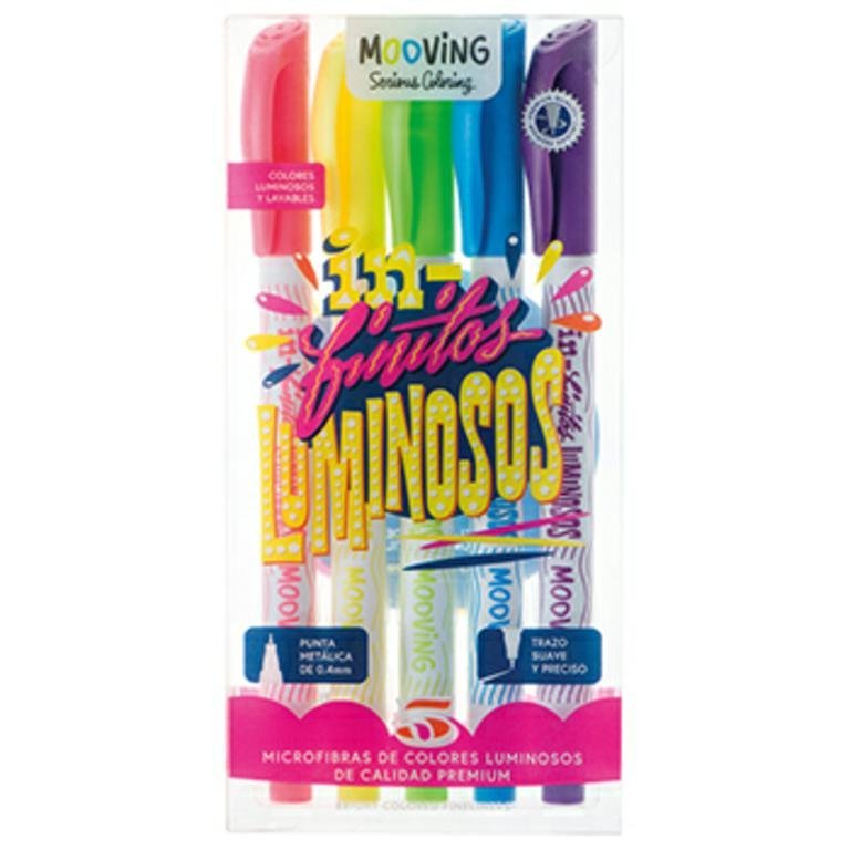 MARCADOR COLORING MICROFIBRA LUMINOSAS x 5 COLORES  3041205