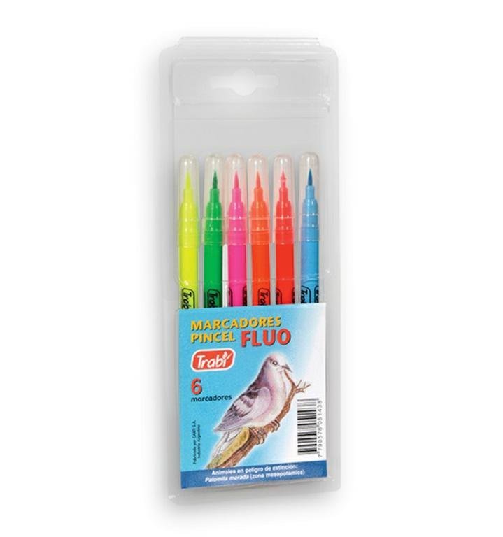 MARCADOR TRABI PINCEL FLUO x  6 COLORES