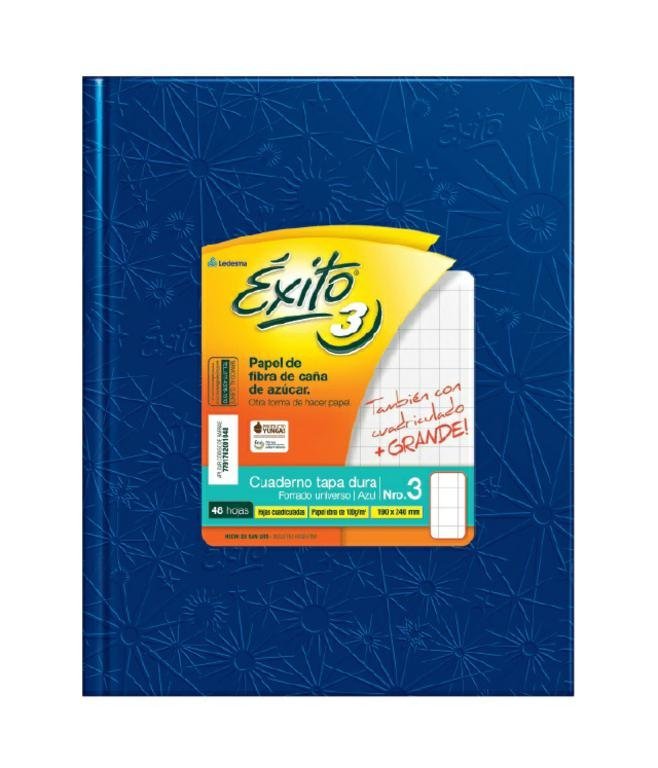 CUADERNO EXITO E3 TAPA DURA 48 HOJAS FORRADO AZUL CUADRO GRANDE