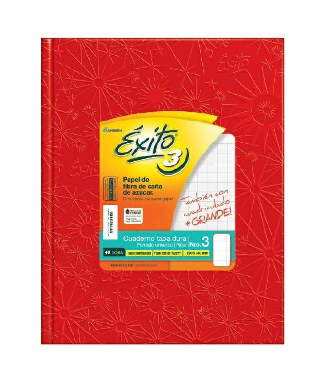 CUADERNO EXITO E3 TAPA DURA 48 HOJAS FORRADO ROJO CUADRO GRANDE